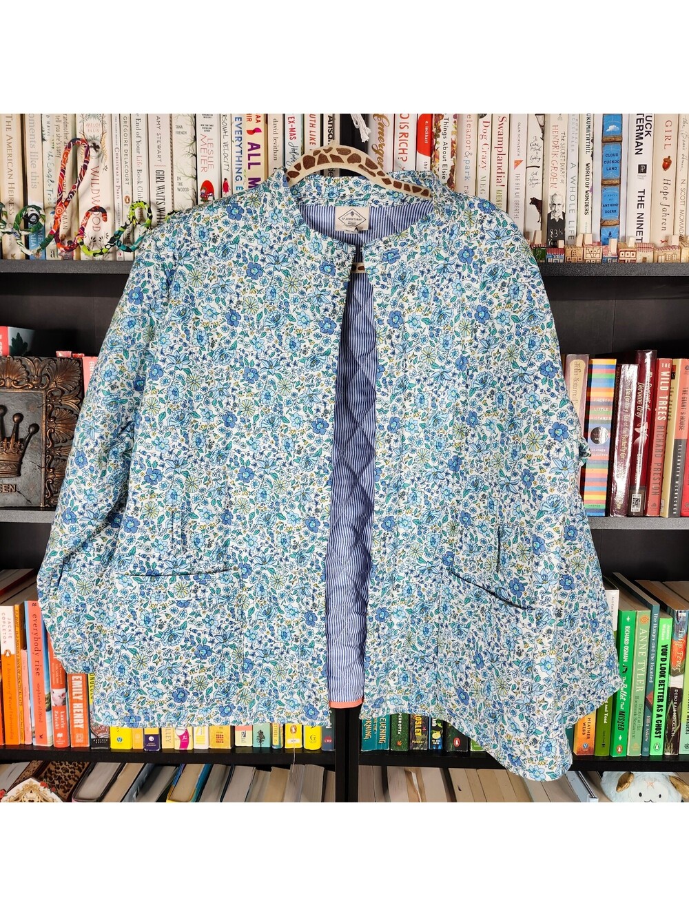 St. John's Bay Blue Floral Quilted Jacket XL NWT Lightweight Cotton